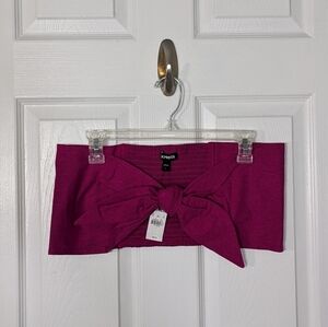 NWT Express Linen Tie-Front Smocked Bandeau Tube Top in‎ Purple Sizes M and L